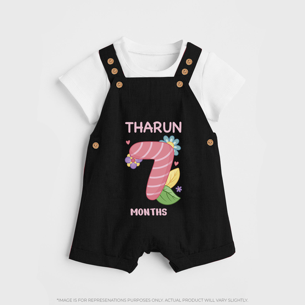 Celebrate Baby's 7th Month | Custom Dungaree Set | Premium Cotton - BLACK - 0 - 5 Months Old (Chest 18")