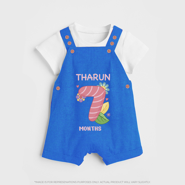 Celebrate Baby's 7th Month | Custom Dungaree Set | Premium Cotton - COBALT BLUE - 0 - 5 Months Old (Chest 18")