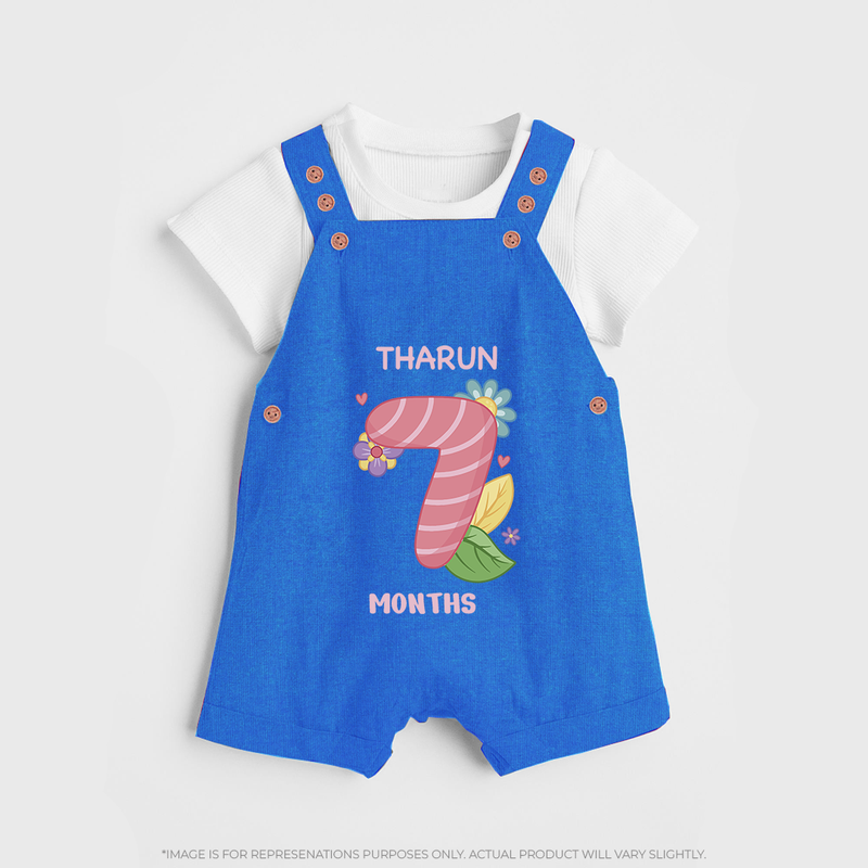 Dress Your Little One In Our Enchanting Customized Baby Dungaree Set For Their 7-Month Celebration - COBALT BLUE - 0 - 5 Months Old (Chest 18")