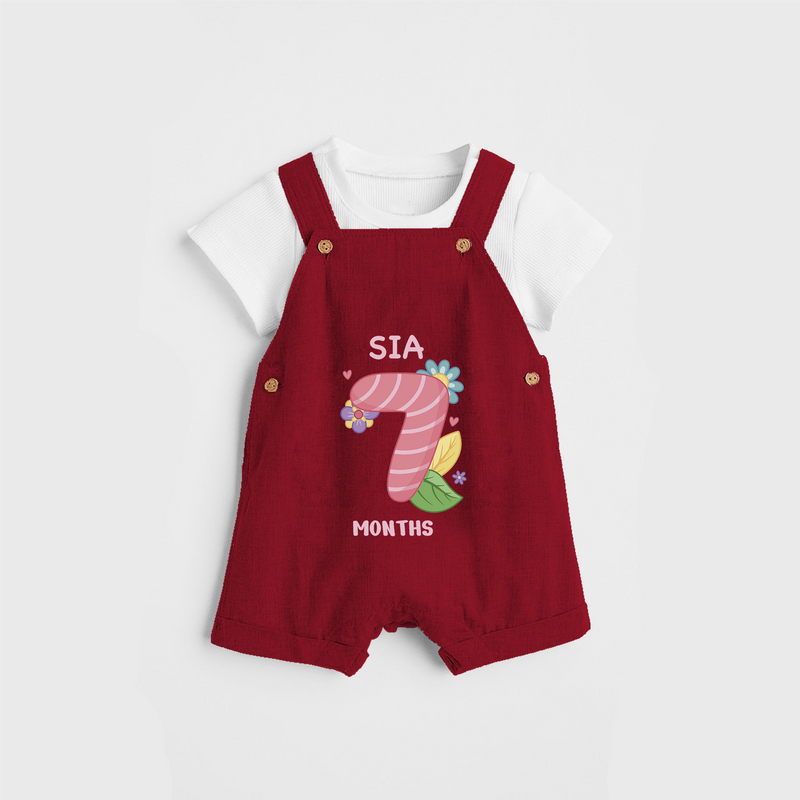 Memorialize your little one's Seventh month with a personalized Dungaree - RED - 0 - 5 Months Old (Chest 17")