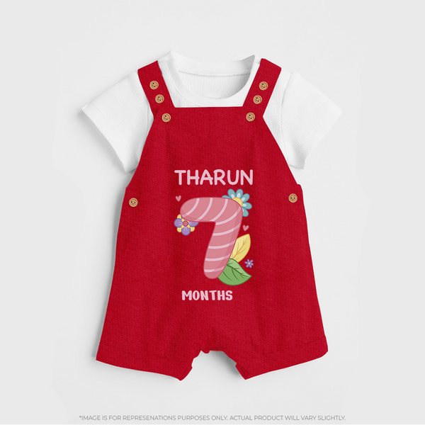 Celebrate Baby's 7th Month | Custom Dungaree Set | Premium Cotton - RED - 0 - 5 Months Old (Chest 18")