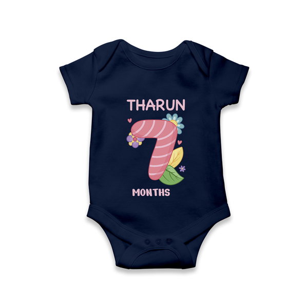 Celebrate Baby's 7th Month | Custom Romper/Onesie | Premium Cotton - NAVY BLUE - New Born (Chest 14")
