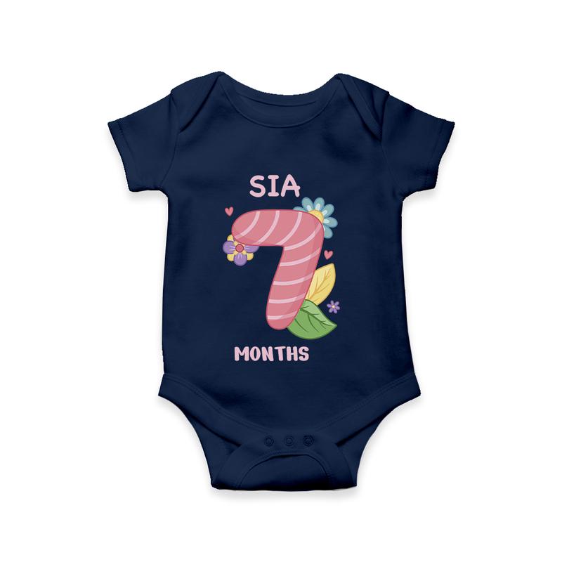 Memorialize your little one's Seventh month with a personalized romper/onesie - NAVY BLUE - 0 - 3 Months Old (Chest 16")