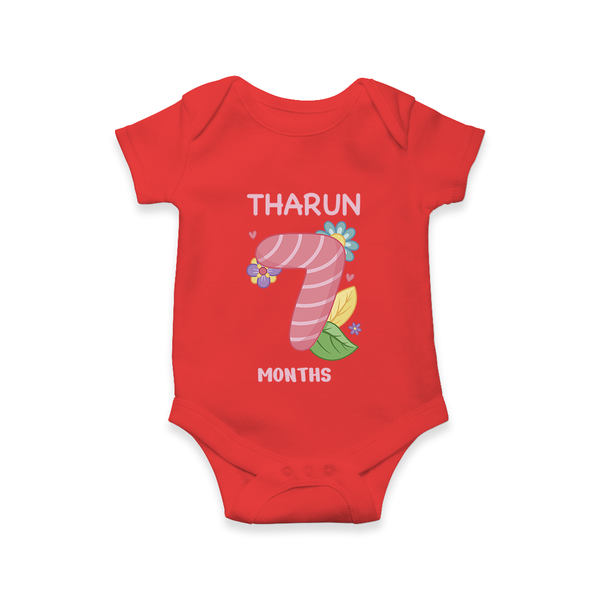 Celebrate Baby's 7th Month | Custom Romper/Onesie | Premium Cotton - RED - New Born (Chest 14")