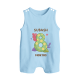Celebrate Baby's 8th Month | Custom Romper Suit/ Sleeveless Romper | Premium Cotton - BABY BLUE - 0 - 5 Months Old (Chest 18")