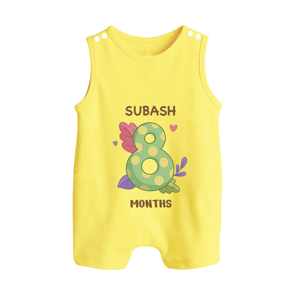 Celebrate Baby's 8th Month | Custom Romper Suit/ Sleeveless Romper | Premium Cotton - PASTEL YELLOW - 0 - 5 Months Old (Chest 18")
