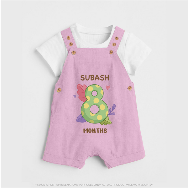 Celebrate Baby's 8th Month | Custom Dungaree Set | Premium Cotton - BABY PINK - 0 - 5 Months Old (Chest 18")