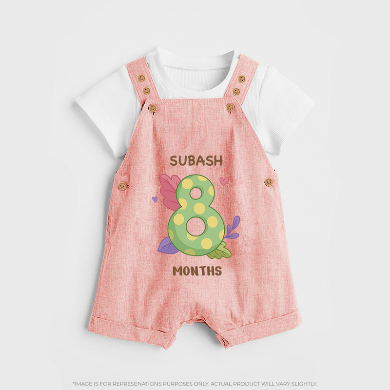 Dress Your Little One In Our Enchanting Customized Baby Dungaree Set For Their 8-Month Celebration - PEACH - 0 - 5 Months Old (Chest 18")