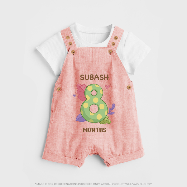 Celebrate Baby's 8th Month | Custom Dungaree Set | Premium Cotton - PEACH - 0 - 5 Months Old (Chest 18")