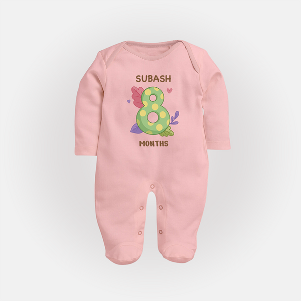 Celebrate Baby's 8th Month | Custom Full Sleeve Bodysuit/ Sleep Suit/ Jumpsuit | Premium Cotton - BABY PINK - New Born (Chest 7.5")