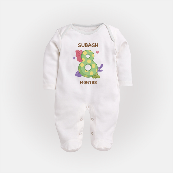 Celebrate Baby's 8th Month | Custom Full Sleeve Bodysuit/ Sleep Suit/ Jumpsuit | Premium Cotton - WHITE - New Born (Chest 7.5")