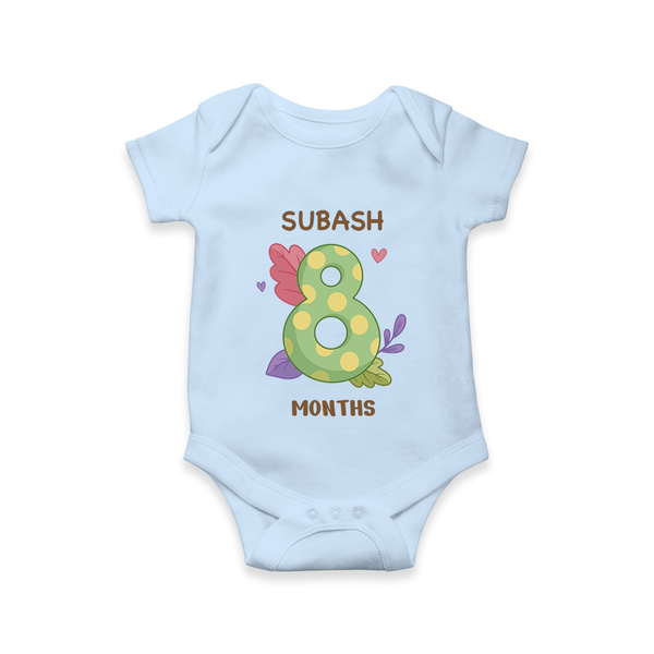 Celebrate Baby's 8th Month | Custom Romper/Onesie | Premium Cotton - BABY BLUE - New Born (Chest 14")