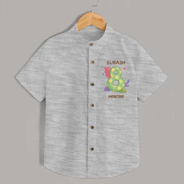 Celebrate Baby's 8th Month | Custom Shirt | Premium Cotton - GREY - 0 - 6 Months Old (Chest 23")