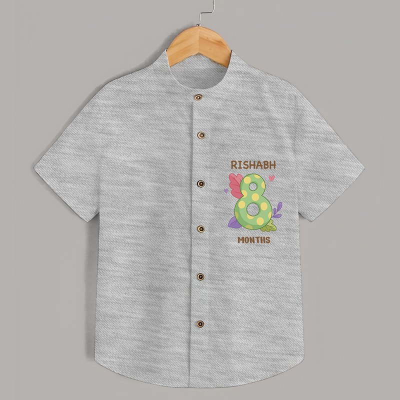 Memorialize your little one's Eighth month Birthday with a personalized Shirt - GREY MELANGE - 0 - 6 Months Old (Chest 21")