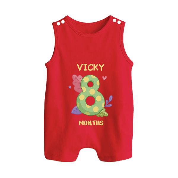 Celebrate Baby's 8th Month | Custom Romper Suit/ Sleeveless Romper | Premium Cotton - RED - 0 - 5 Months Old (Chest 18")