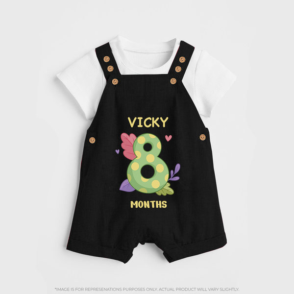 Celebrate Baby's 8th Month | Custom Dungaree Set | Premium Cotton - BLACK - 0 - 5 Months Old (Chest 18")