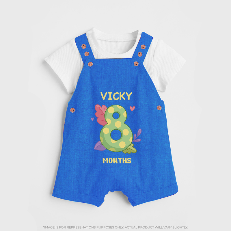 Celebrate Baby's 8th Month | Custom Dungaree Set | Premium Cotton - COBALT BLUE - 0 - 5 Months Old (Chest 18")