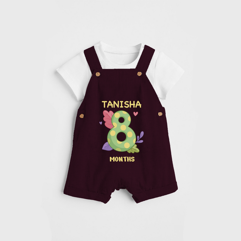 Memorialize your little one's Eighth month with a personalized Dungaree - MAROON - 0 - 5 Months Old (Chest 17")