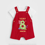 Celebrate Baby's 8th Month | Custom Dungaree Set | Premium Cotton - RED - 0 - 5 Months Old (Chest 18")