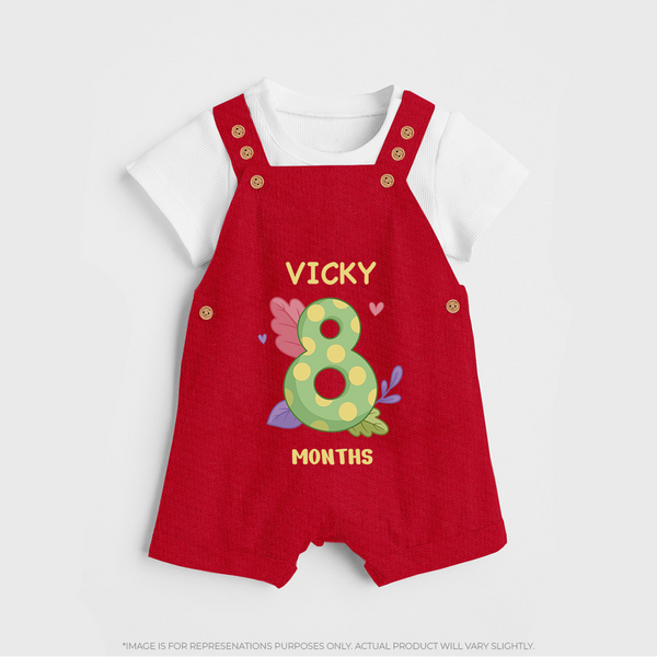 Celebrate Baby's 8th Month | Custom Dungaree Set | Premium Cotton - RED - 0 - 5 Months Old (Chest 18")