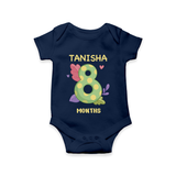 Memorialize your little one's Eighth month with a personalized romper/onesie - NAVY BLUE - 0 - 3 Months Old (Chest 16")