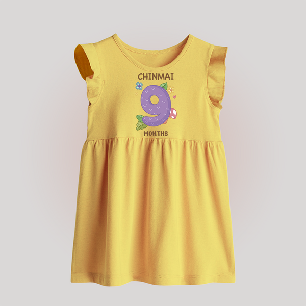 Celebrate Baby's 9th Month | Custom Baby Frock | Premium Cotton - PASTEL YELLOW - 0 - 3 Months Old (Chest 17")