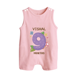 Celebrate Baby's 9th Month | Custom Romper Suit/ Sleeveless Romper | Premium Cotton - BABY PINK - 0 - 5 Months Old (Chest 18")
