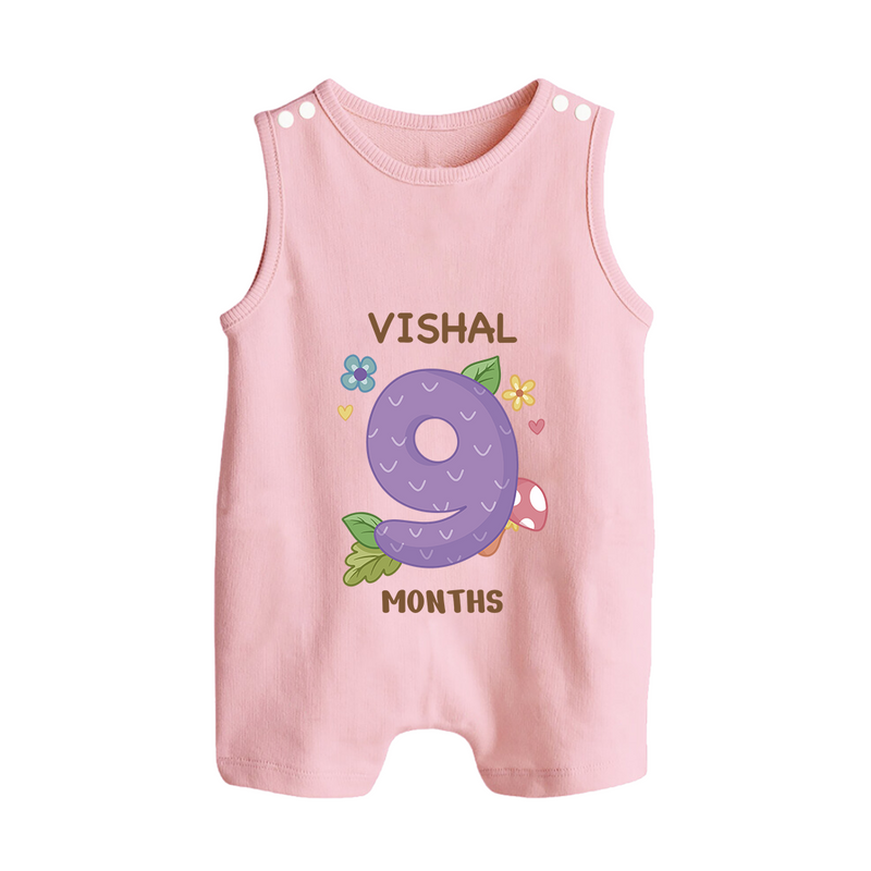 Celebrate Baby's 9th Month | Custom Romper Suit/ Sleeveless Romper | Premium Cotton - BABY PINK - 0 - 5 Months Old (Chest 18")