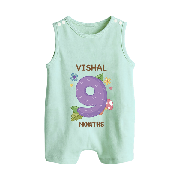 Celebrate Baby's 9th Month | Custom Romper Suit/ Sleeveless Romper | Premium Cotton - MINT GREEN - 0 - 5 Months Old (Chest 18")