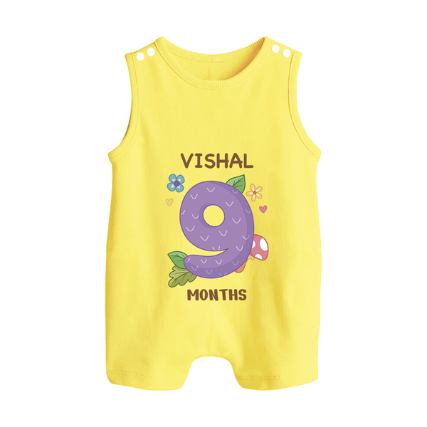 Celebrate Baby's 9th Month | Custom Romper Suit/ Sleeveless Romper | Premium Cotton - PASTEL YELLOW - 0 - 5 Months Old (Chest 18")