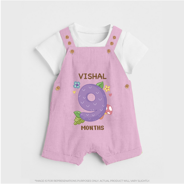 Celebrate Baby's 9th Month | Custom Dungaree Set | Premium Cotton - BABY PINK - 0 - 5 Months Old (Chest 18")