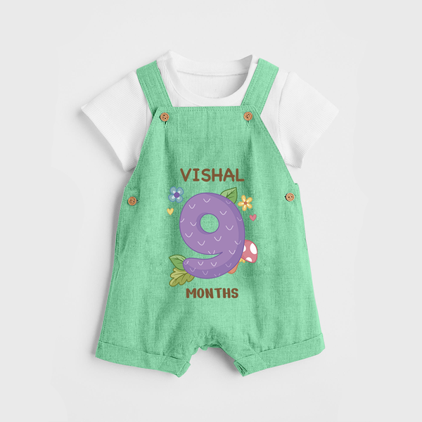 Celebrate Baby's 9th Month | Custom Dungaree Set | Premium Cotton - GREEN - 0 - 5 Months Old (Chest 18")