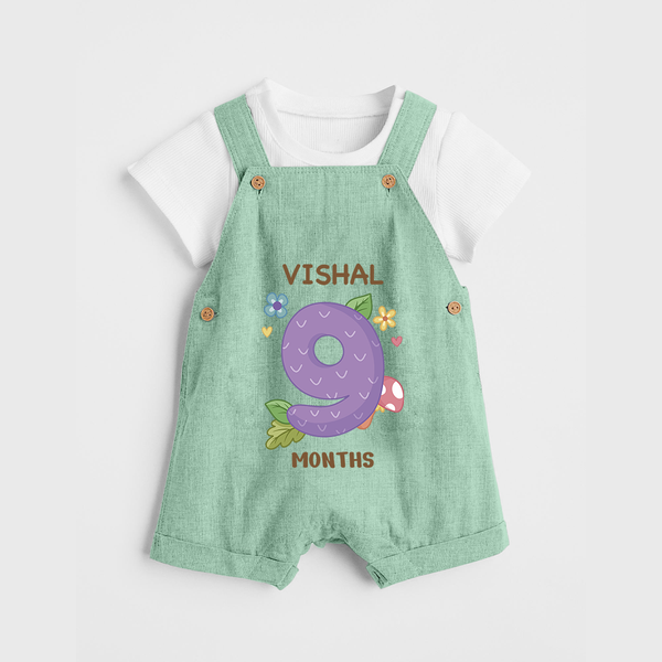 Celebrate Baby's 9th Month | Custom Dungaree Set | Premium Cotton - MINT GREEN - 0 - 5 Months Old (Chest 18")