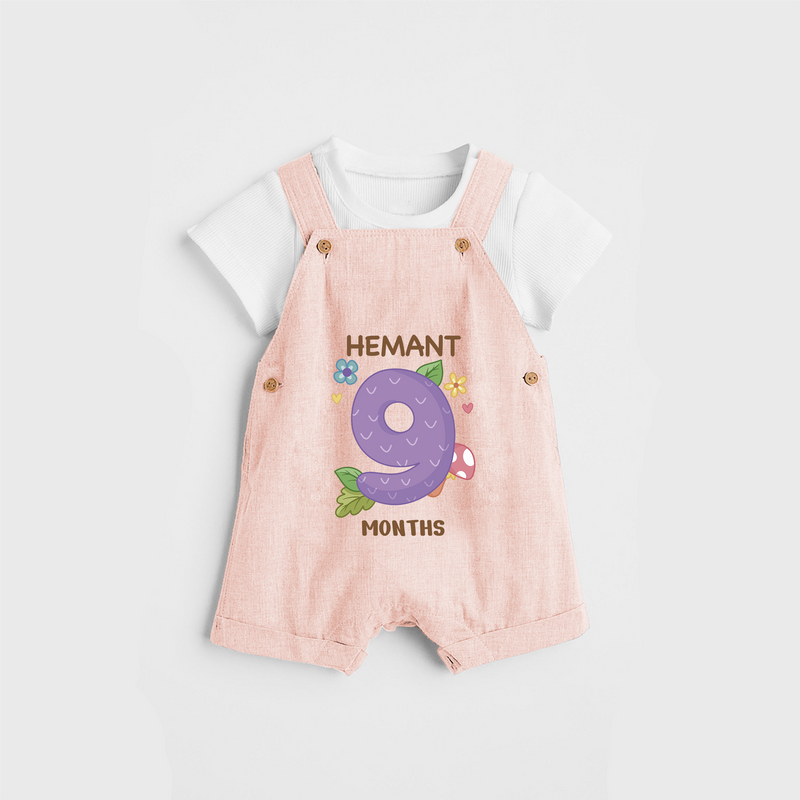 Memorialize your little one's Ninth month with a personalized Dungaree - PEACH - 0 - 5 Months Old (Chest 17")