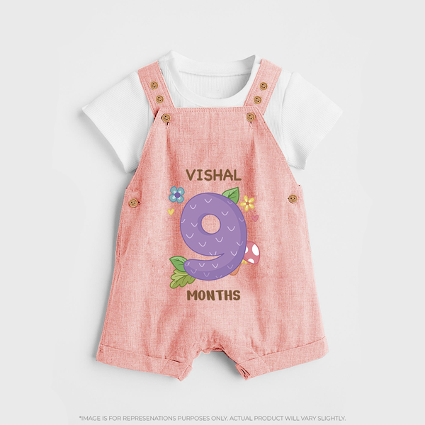 Dress Your Little One In Our Enchanting Customized Baby Dungaree Set For Their 9-Month Celebration - PEACH - 0 - 5 Months Old (Chest 18")