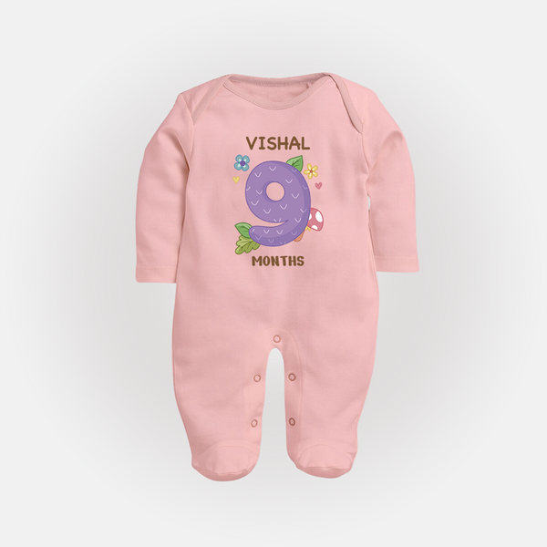 Celebrate Baby's 9th Month | Custom Full Sleeve Bodysuit/ Sleep Suit/ Jumpsuit | Premium Cotton - BABY PINK - New Born (Chest 7.5")
