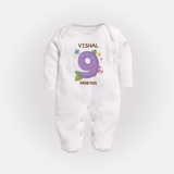 Celebrate Baby's 9th Month | Custom Full Sleeve Bodysuit/ Sleep Suit/ Jumpsuit | Premium Cotton - WHITE - New Born (Chest 7.5")