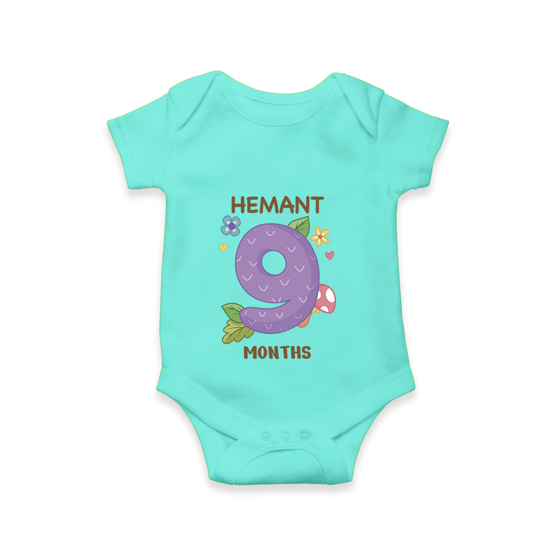 Memorialize your little one's Ninth month with a personalized romper/onesie - ARCTIC BLUE - 0 - 3 Months Old (Chest 16")