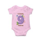 Celebrate Baby's 9th Month | Custom Romper/Onesie | Premium Cotton - BABY PINK - New Born (Chest 14")