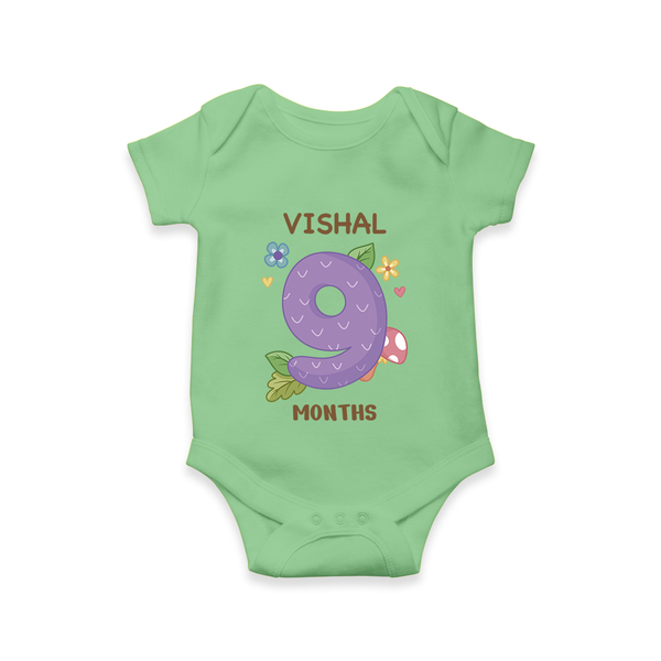 Celebrate Baby's 9th Month | Custom Romper/Onesie | Premium Cotton - GREEN - New Born (Chest 14")
