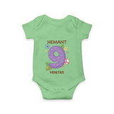 Memorialize your little one's Ninth month with a personalized romper/onesie - GREEN - 0 - 3 Months Old (Chest 16")