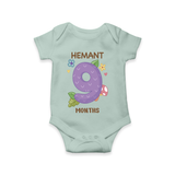 Memorialize your little one's Ninth month with a personalized romper/onesie - MINT GREEN - 0 - 3 Months Old (Chest 16")