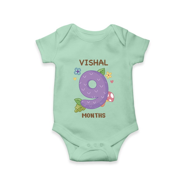 Celebrate Baby's 9th Month | Custom Romper/Onesie | Premium Cotton - MINT GREEN - New Born (Chest 14")