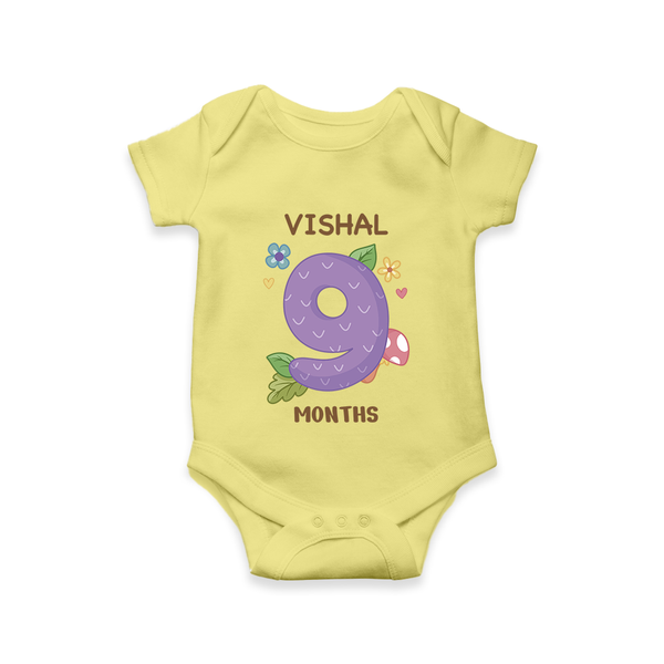 Celebrate Baby's 9th Month | Custom Romper/Onesie | Premium Cotton - PASTEL YELLOW - New Born (Chest 14")