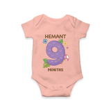 Memorialize your little one's Ninth month with a personalized romper/onesie - PEACH - 0 - 3 Months Old (Chest 16")