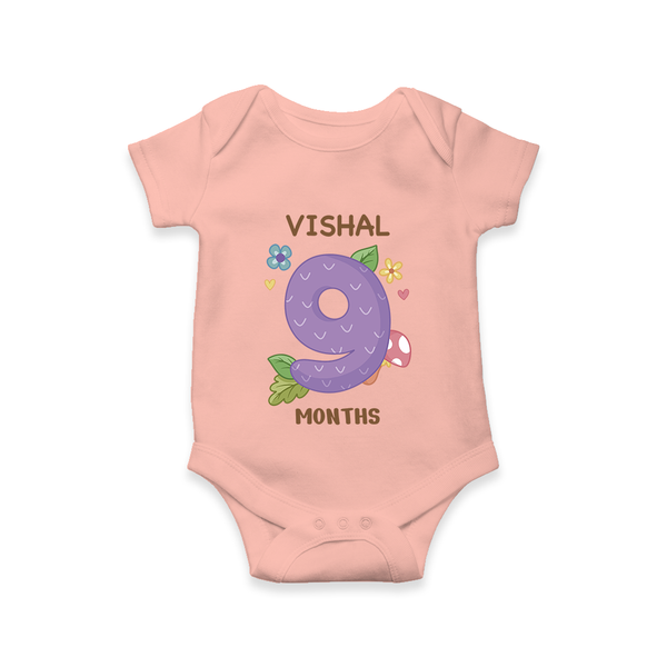 Celebrate Baby's 9th Month | Custom Romper/Onesie | Premium Cotton - PEACH - New Born (Chest 14")