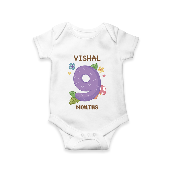 Celebrate Baby's 9th Month | Custom Romper/Onesie | Premium Cotton - WHITE - New Born (Chest 14")