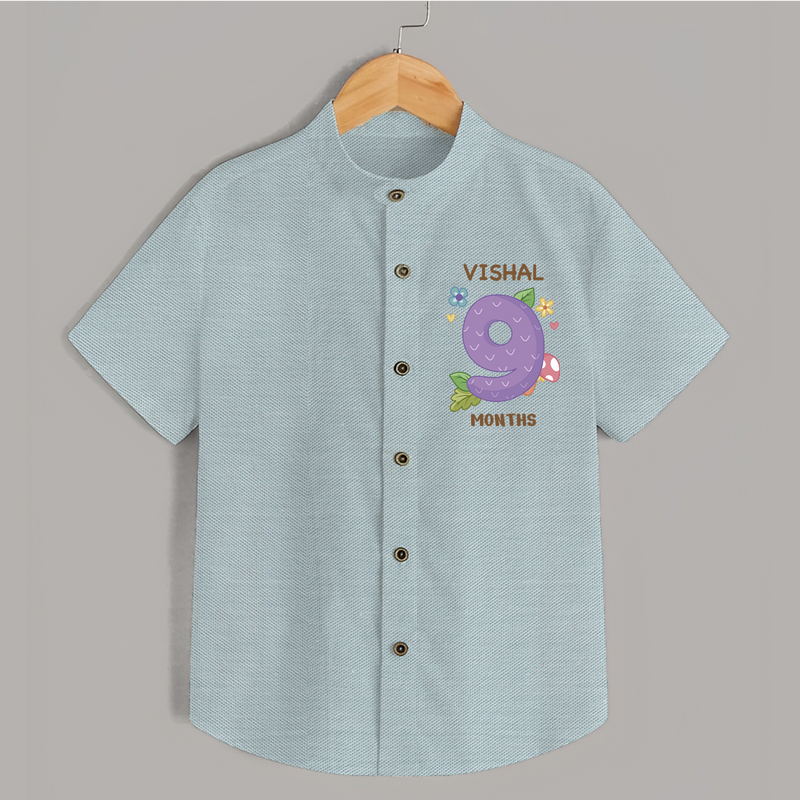 Celebrate Baby's 9th Month | Custom Shirt | Premium Cotton - ARCTIC BLUE - 0 - 6 Months Old (Chest 23")