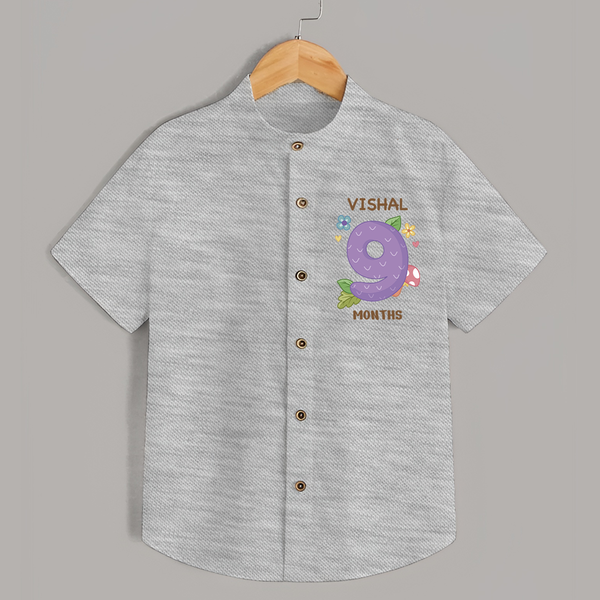 Celebrate Baby's 9th Month | Custom Shirt | Premium Cotton - GREY - 0 - 6 Months Old (Chest 23")