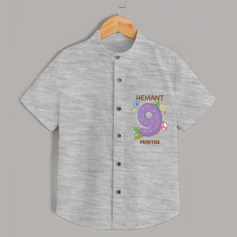 Memorialize your little one's Ninth month Birthday with a personalized Shirt - GREY MELANGE - 0 - 6 Months Old (Chest 21")